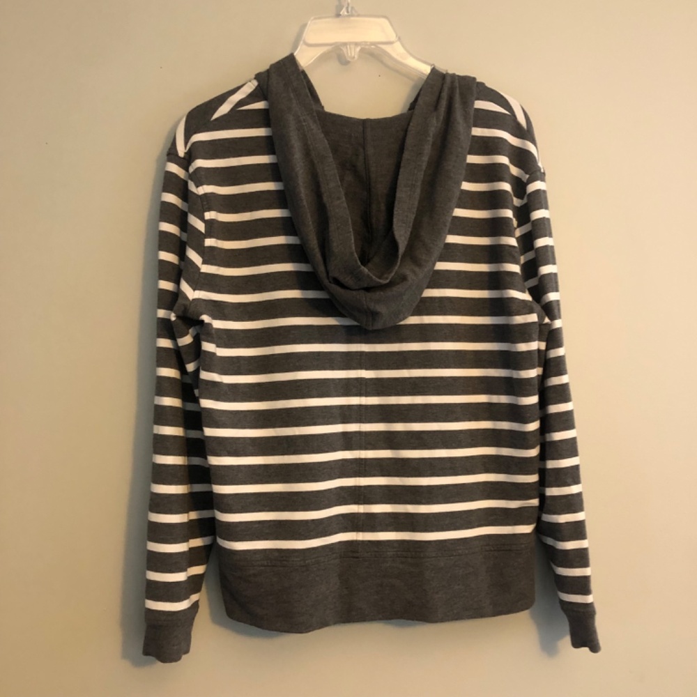 CAbi Windward Hoodie Top Striped Lace Up in Gray White 5324 - Picture 9 of 9